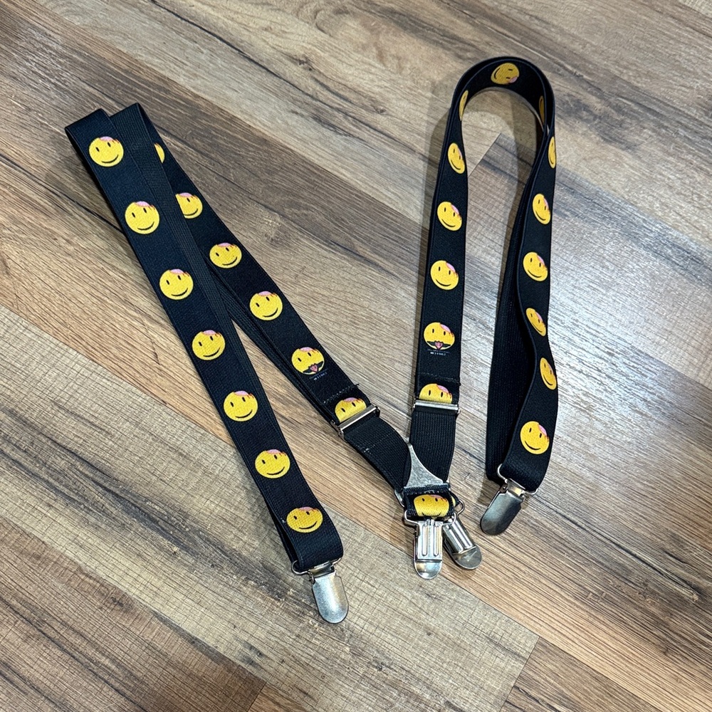 Black Suspenders with Smiley Face Design